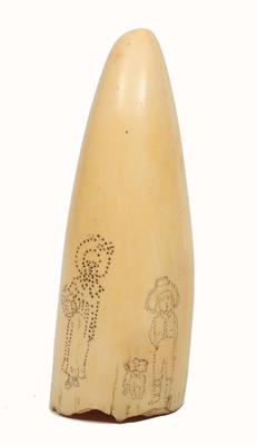 Lot 115 - A 19TH CENTURY SCRIMSHAW WHALE TOOTH
