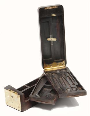 Lot 122 - A 19TH CENTURY PADOUK COLONIAL OFFICER'S NECESSAIRE BOX