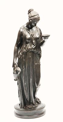 Lot 130 - A 19TH CENTURY CARVED WOOD AND EBONISED FIGURE of Hebe
