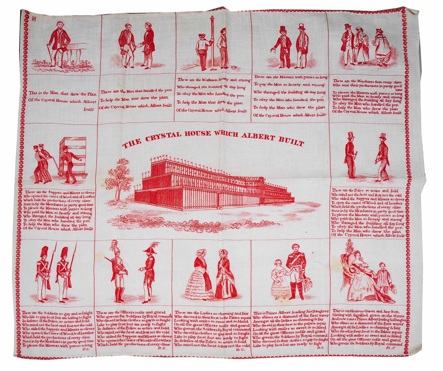 Lot 145 - A MID 19TH CENTURY PRINTED COTTON PANEL 'The Crystal House which Albert Built'