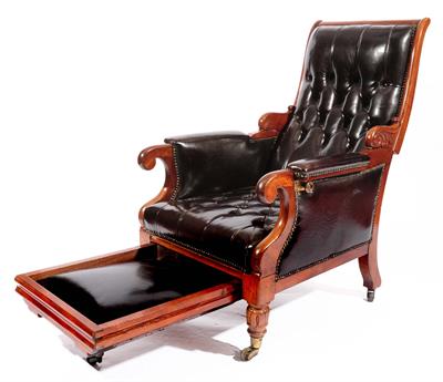 Lot 149 - A MID VICTORIAN MAHOGANY PATENT ACTION LIBRARY ARMCHAIR
