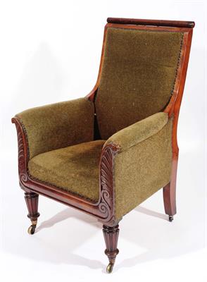 Lot 150 - AN EARLY VICTORIAN MAHOGANY FRAMED LIBRARY ARMCHAIR