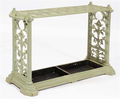 Lot 159 - A VICTORIAN STYLE PAINTED CAST IRON COUNTRY HOUSE STICK STAND with sixteen apertures