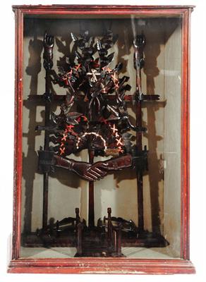 Lot 173 - A FRIENDLY SOCIETY EMBLEMATIC CARVING depicting shaking hands within a glazed case