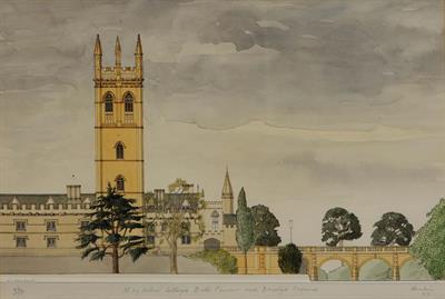 Lot 179 - A COLOURED PRINT of Magdalen College