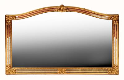 Lot 185 - A GILT FRAME MANTEL MIRROR with fluted and floral decoration and shaped top
