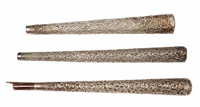 Lot 207 - TWO 19TH CENTURY NORTHERN INDIAN SILVER CANE HANDLES