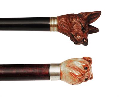Lot 219 - AN EARLY 20TH CENTURY STAINED IVORY HANDLED WALKING CANE