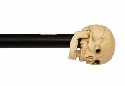 Lot 222 - A 19TH CENTURY IVORY HANDLED WALKING CANE
