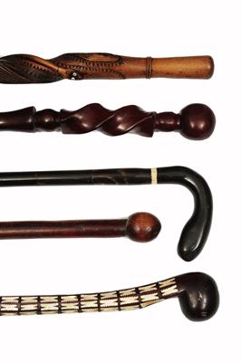 Lot 226 - AN AFRICAN HARDWOOD AND BONE INLAID WALKING CANE