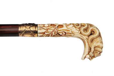 Lot 229 - A LATE 19TH CENTURY IVORY HANDLED WALKING CANE