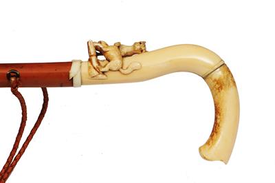 Lot 230 - A 19TH CENTURY IVORY HANDLED WALKING CANE