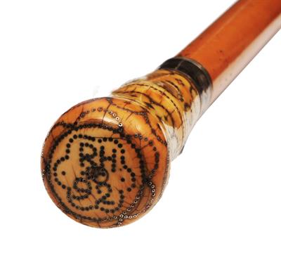 Lot 234 - AN EARLY ENGLISH IVORY AND PIQUÉ INSET HANDLED WALKING CANE
