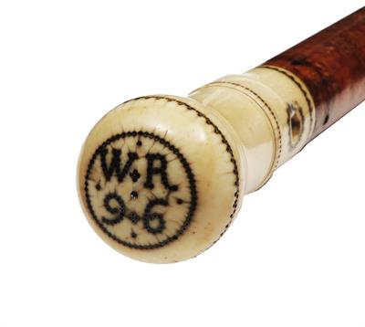 Lot 244 - A LATE 17TH CENTURY IVORY AND PIQUÉ WORK HANDLED WALKING CANE