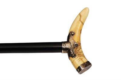 Lot 247 - A CHINESE BOAR'S TOOTH HANDLED WALKING CANE
