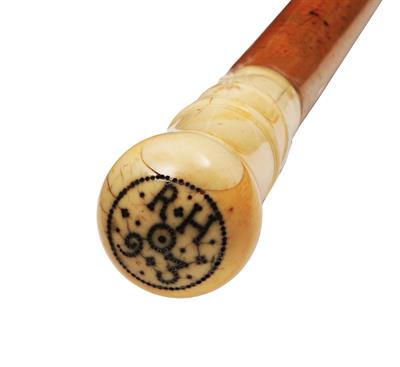 Lot 249 - A LATE 17TH CENTURY IVORY AND PIQUÉ WORK HANDLED WALKING CANE