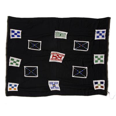 Lot 251 - A ZULU SHAWL with formal rectangular beadwork designs in multi-colours on a black ground