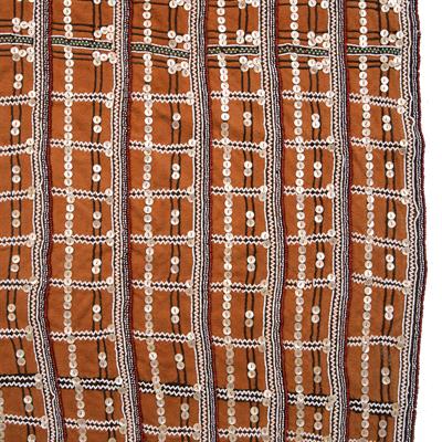 Lot 257 - A FENGO MARRIED WOMAN'S BLANKET applied with beadwork and mother of pearl buttons in a geometric