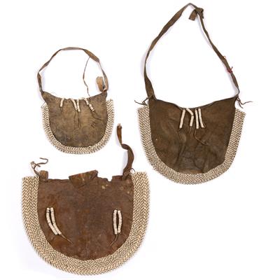 Lot 258 - A NAMIBIAN BUSHMAN HIDE VANITY APRON and two further smaller with ostrich