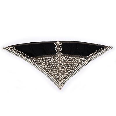 Lot 267 - A FINGO WOMAN'S HEADSCARF with mother of pearl and beaded decoration on a black cotton ground