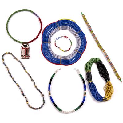 Lot 286 - A TURKANA BEADED NECKLACE; a Turkana round necklace; and further beaded items (8)