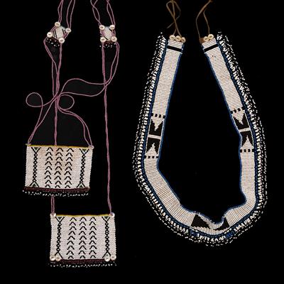 Lot 291 - A XHOSA BEADWORK AND SINEW BELT; and a young man's Fingo beaded chest piece (2)