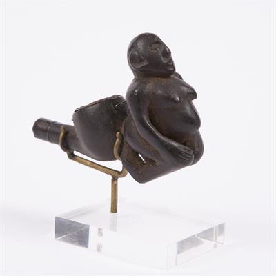 Lot 328 - AN AFRICAN WOODEN PIPE carved with fertility figure