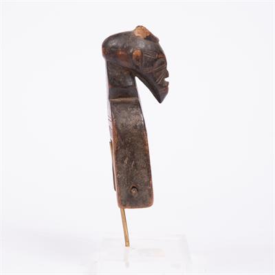 Lot 353 - A FINE AFRICAN WOODEN HEDDLE PULLEY carved in the form of a pair of embracing naked figures