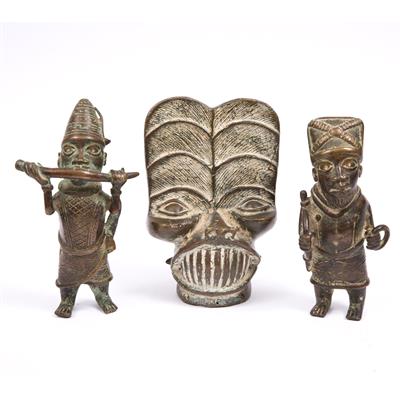 Lot 363 - TWO BENIN STYLE CAST METAL FIGURES