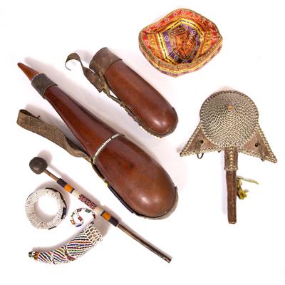 Lot 428 - TWO AFRICAN BEADED GOURDS