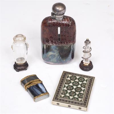 Lot 454 - A SMALL COLLECTION OF OBJECTS TO INCLUDE two glass scent bottles