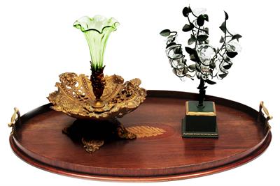Lot 474 - A TOLEWARE EPERGNE of foliate form with seven glass trumpets