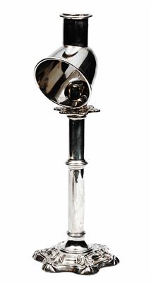 Lot 482 - A VICTORIAN SILVER PLATED CANDLE STAND with shaped base