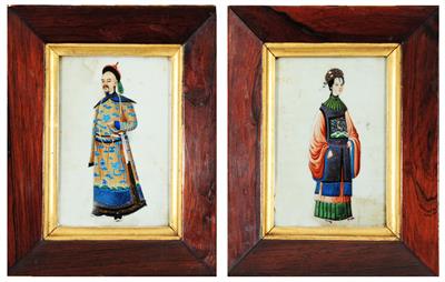 Lot 194 - A PAIR OF 19TH CENTURY CHINESE PITH PAPER PICTURES painted with dignatory and companion