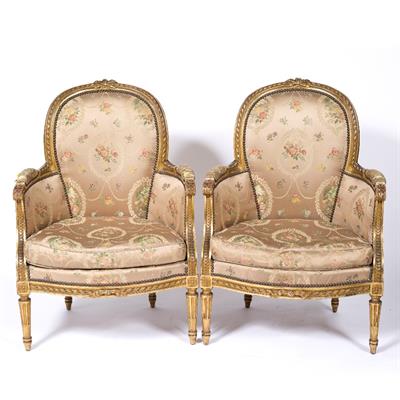Lot 10 - Pair of French style giltwood carved armchairs