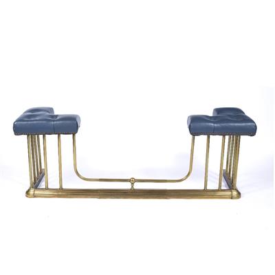 Lot 22 - Brass and leather club fender
