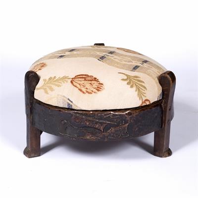Lot 37 - Arts & Crafts copper embossed and wood circular stool