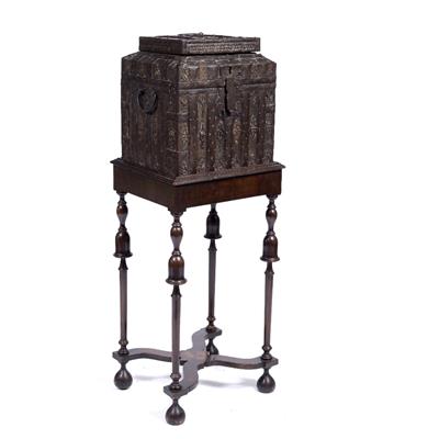 Lot 53 - Iron bound oak strong box