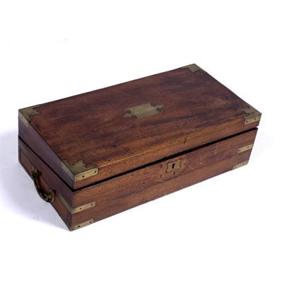Lot 70 - Mahogany and brass bound travelling writing box
