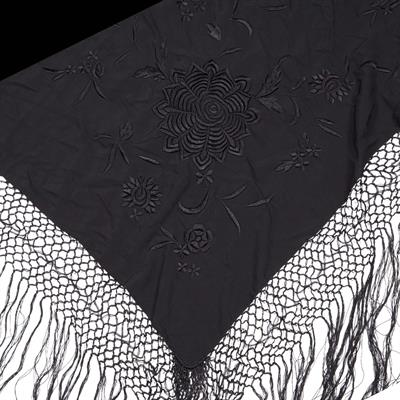 Lot 104 - Chinese black silk embroidered shawl