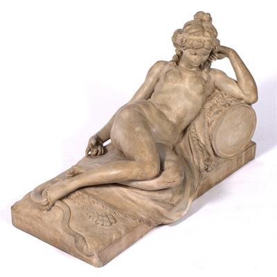 Lot 114 - Terracotta model of a reclining Nymph