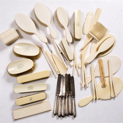Lot 145 - Collection of ivory backed dressing table pieces