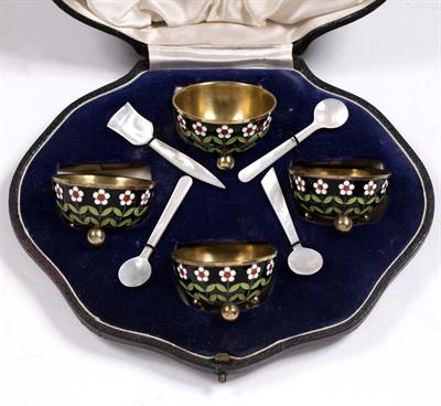 Lot 147 - Four enamel silver salts