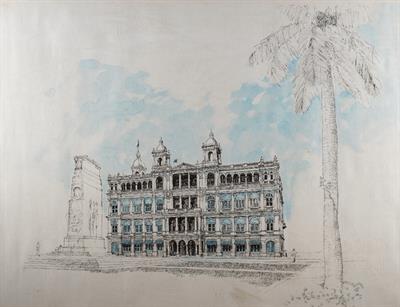 Lot 223 - Architectural study with war memorial