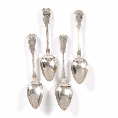 Lot 278 - Set of 4 shell pattern silver spoons