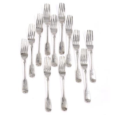 Lot 343 - Set of twelve fiddle pattern silver dinner forks