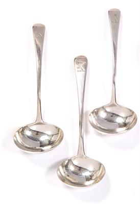 Lot 345 - Collection of three Old English pattern silver sauce ladles