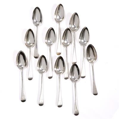 Lot 347 - Set of twelve Old English pattern silver dessert spoons