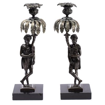 Lot 354 - Pair of bronze candlesticks