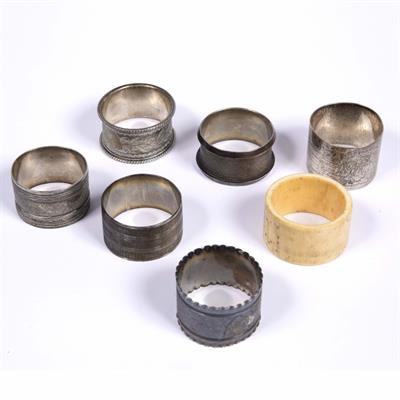 Lot 378 - Small collection of silver and bone napkin rings